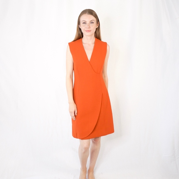 Derek Lam Dresses & Skirts - DEREK LAM Faux Wrap Orange Wool Mini Dress Plunge